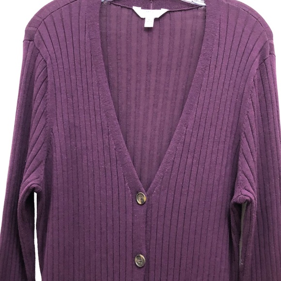 Time and Tru W Size XL Purple Long Sleeve Button Front Rib Cardigan with Belt - Picture 2 of 5